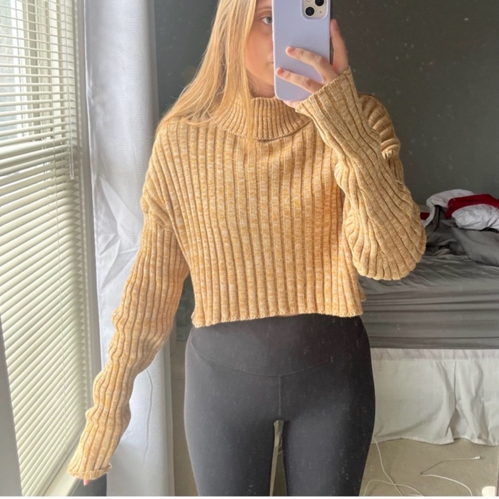 Forever 21 Golden Ribbed Turtleneck Sweater